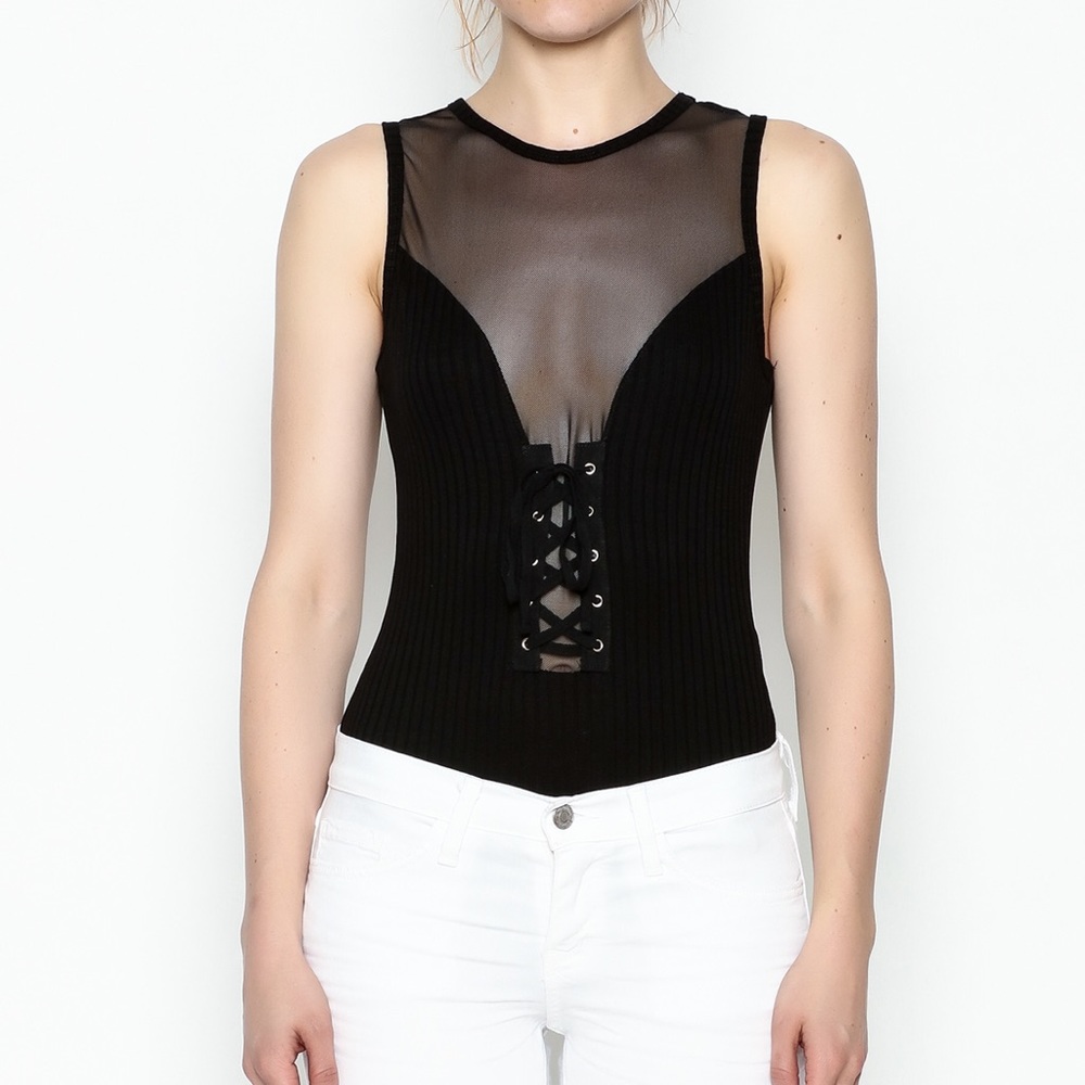 Ultra Sexy Black Mesh Laceup Bodysuit by MilkyWay